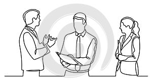 Continuous line drawing of business people talking