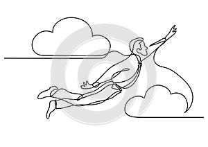 Continuous line drawing of business person - flying in the sky