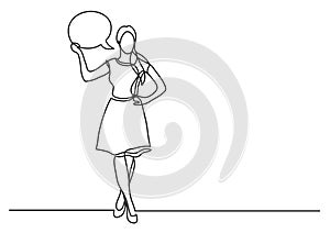 Continuous line drawing of business situation - standing woman presenting her opinion