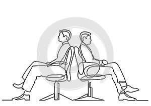 Continuous line drawing of business situation - two conflicting businessmen sitting