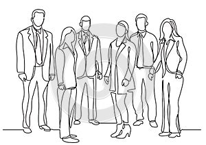 Continuous line drawing of business team standing together