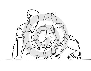 Continuous line drawing of business team or united family