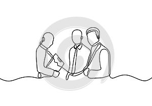 Continuous line drawing of business team workers. One hand drawn sketch lineart minimalism design. Vector illustration confidence