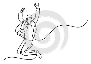 Continuous line drawing of businessman jumping joy