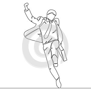 Continuous line drawing businessman jumping joy concept