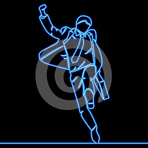 Continuous line drawing businessman jumping joy icon neon glow vector illustration concept