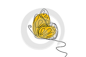 Continuous line drawing butterfly with color minimalism design