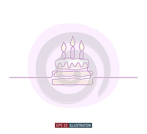 Continuous line drawing of celebratory cake. Vector illustration.