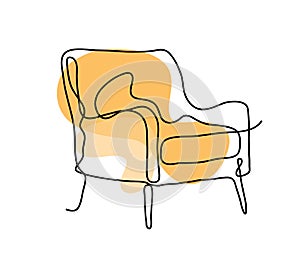 Continuous line drawing of a chair sofa with desaturated background color, hand drawn aesthetic continuous line drawing of a chair