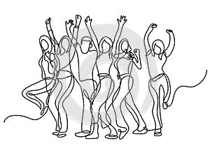 Continuous line drawing of cheering crowd