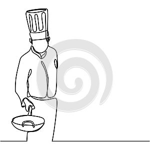 Continuous line drawing chef cooking a food