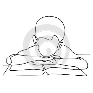 continuous line drawing of child read book minimalist vector illustration. Back to school theme