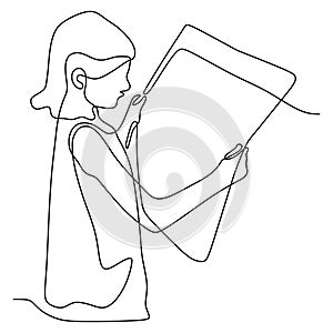 continuous line drawing of child read book minimalist vector illustration. Back to school theme