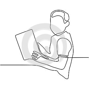 continuous line drawing of child read book minimalist vector illustration. Back to school theme. 260919e