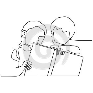 continuous line drawing of child read book minimalist vector illustration. Back to school theme. 270919e