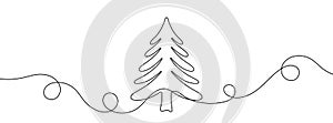 Continuous line drawing of Christmas Tree. Single line Christmas Tree icon.