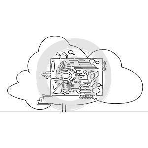Continuous line drawing cloud chip circuit concept