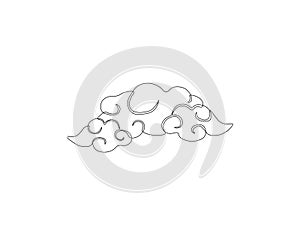 Continuous Line Drawing Of Cloud. One Line Of Cloud In The Air. Cloud Continuous Line Art. Editable Outline