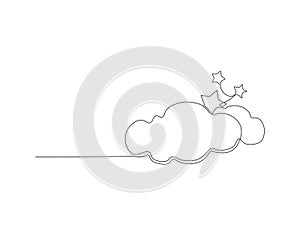 Continuous Line Drawing Of Cloud. One Line Of Cloud In The Air. Cloud Continuous Line Art. Editable Outline