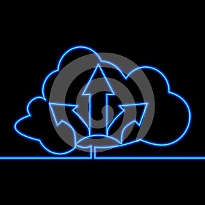 Continuous line drawing Cloud technology storage Cloud computing big data center icon neon concept