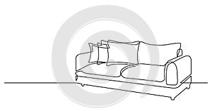 Continuous line drawing of couch sofa with cushions