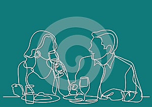 Continuous line drawing of couple dining in restaurant