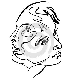 Continuous line drawing of couple faces