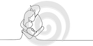 Continuous line drawing of a couple hug vector illustration. Romantic concept of romance love design in minimalist style