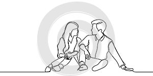 Continuous line drawing of a couple sitting and taking conversation. Romantic concept vector illustration