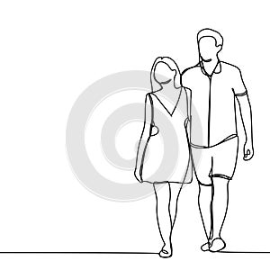 continuous line drawing of couple walking with casual style - Vector illustration