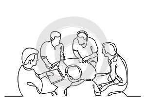 Continuous line drawing of coworkers discussing