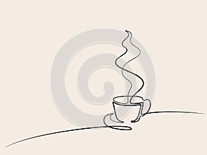 Continuous line drawing of cup of coffee