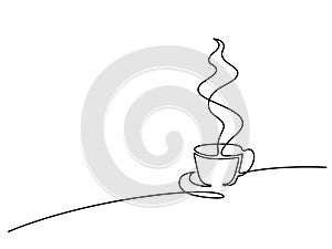 Continuous line drawing of cup of coffee