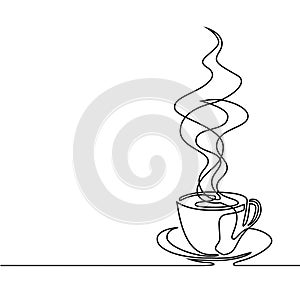 Continuous line drawing of cup of coffee