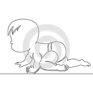 Continuous line drawing Cute crawling baby concept