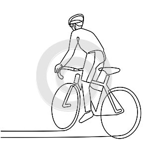 Continuous line cyclist on a bicycle in competitions, drawn by hand. Icon, vector, picture, tattoo. photo