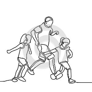 Continuous line drawing of dad playing with his two children. Happy father running together with son and daughter. Happy family