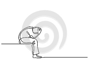 Continuous line drawing of depressed man sitting