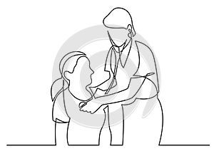 Continuous line drawing of doctor examining patient