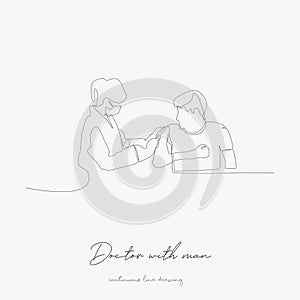 Continuous line drawing. doctor with man. simple vector illustration. doctor with man concept hand drawing sketch line
