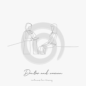 Continuous line drawing. doctor and woman patient. simple vector illustration. doctor and woman patient concept hand drawing