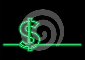 Continuous line drawing of dollar sign with neon vector effect