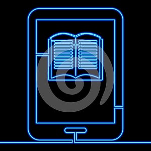 Continuous line drawing Ebook reader neon concept