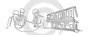 Continuous line drawing engineer building Construction supervision vector illustration simple.industry ,home,industries