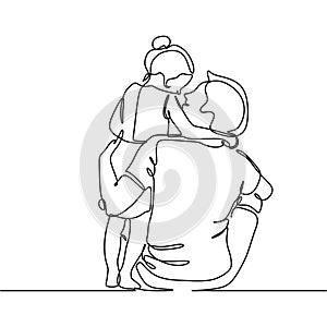 Continuous line drawing of father and his daughter vector illustration trendy character minimalist design