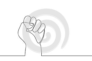 Continuous line drawing fist. One line hand with clenched fingers. Protest or revolution concept. Vector