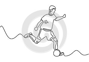 Continuous line drawing of football player. Vector hand drawn sketch one lineart simplicity and minimalism style of sport theme.