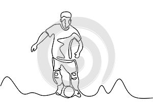 Continuous line drawing of football player. Vector hand drawn sketch one lineart simplicity and minimalism style of sport theme.