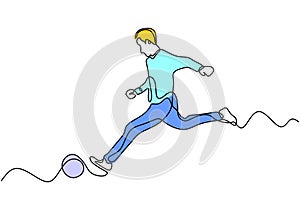 Continuous line drawing of football player. Vector hand drawn sketch one lineart simplicity and minimalism style of sport theme.