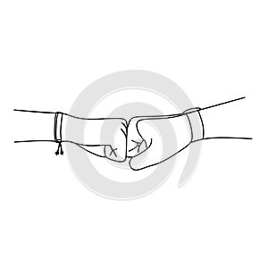 Continuous line drawing of friendship fist bump. Vector illustration